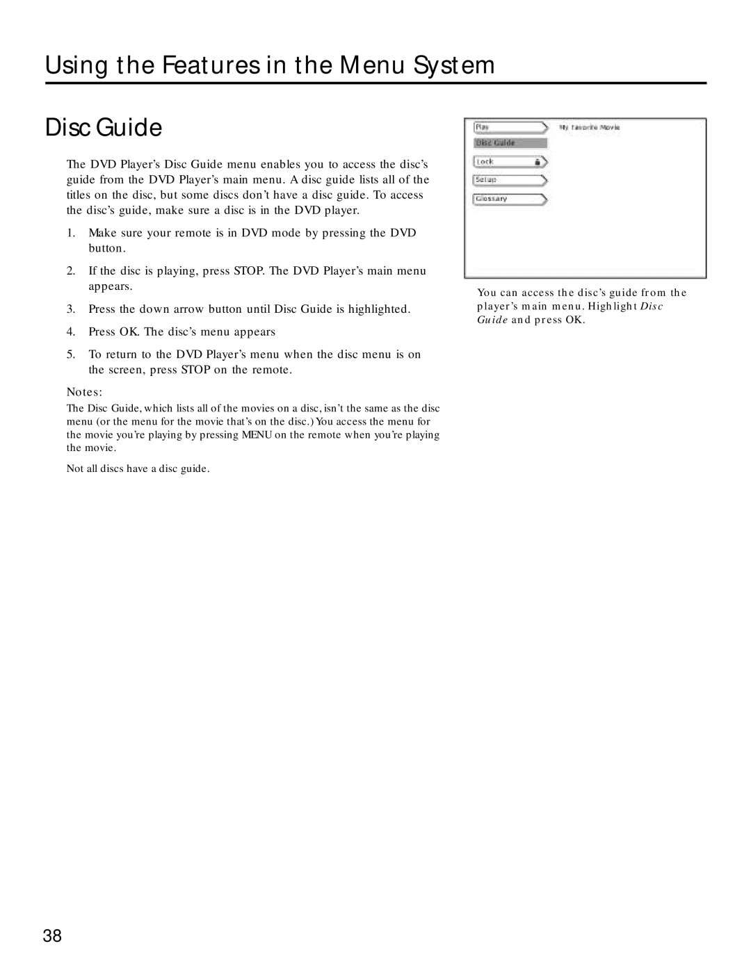 RCA RC5220P manual Using the Features in the Menu System Disc Guide 