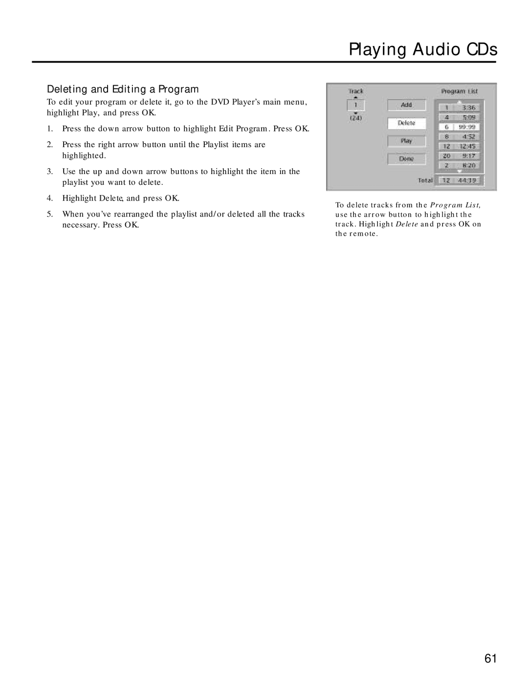 RCA RC5220P manual Deleting and Editing a Program 