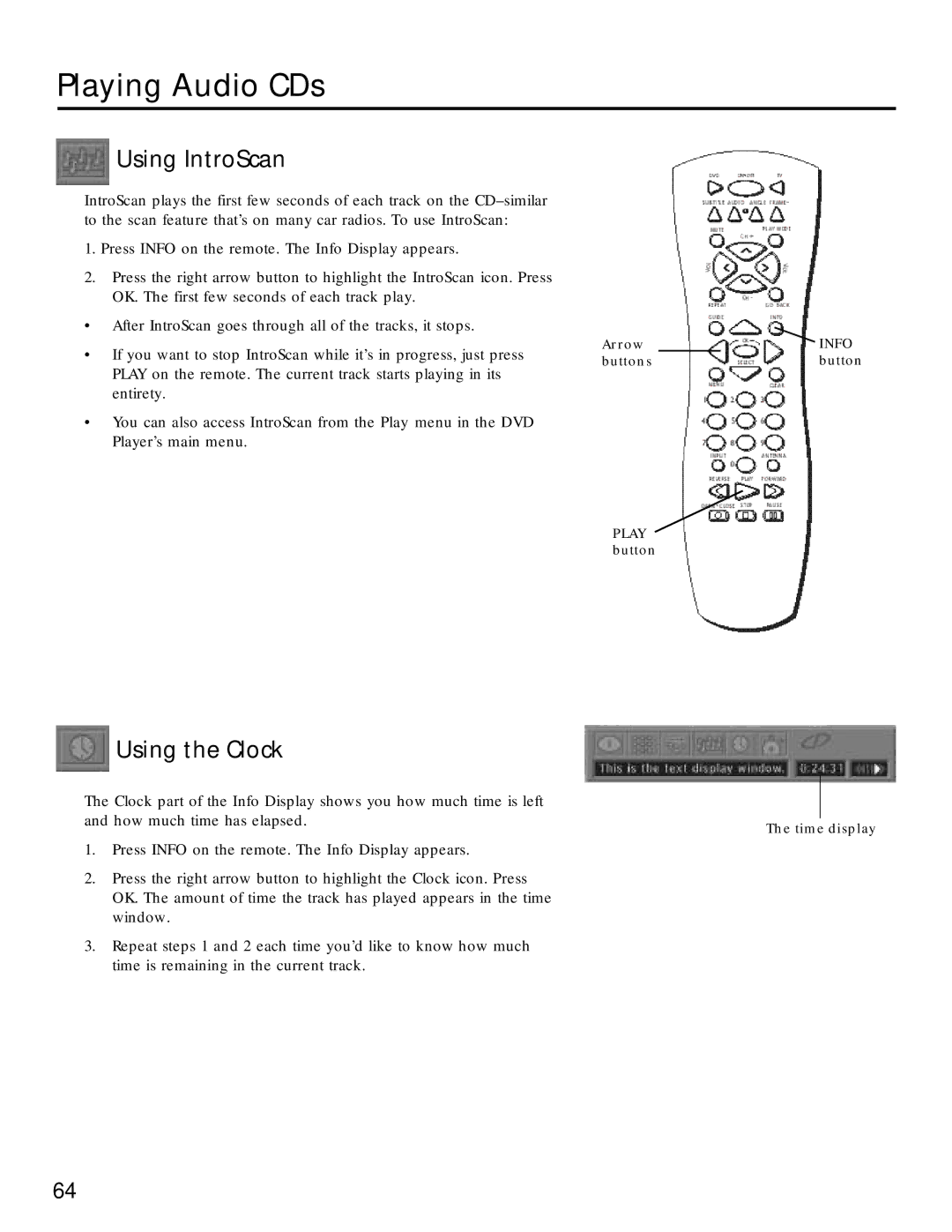 RCA RC5220P manual Using IntroScan, Using the Clock 