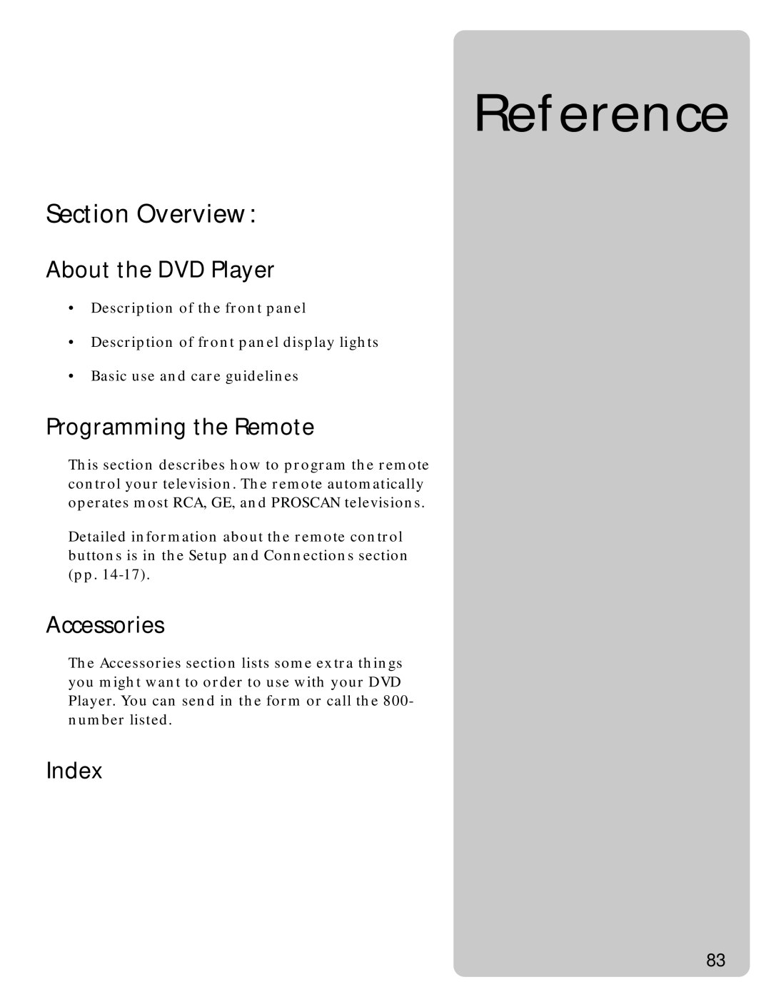 RCA RC5220P manual Reference 