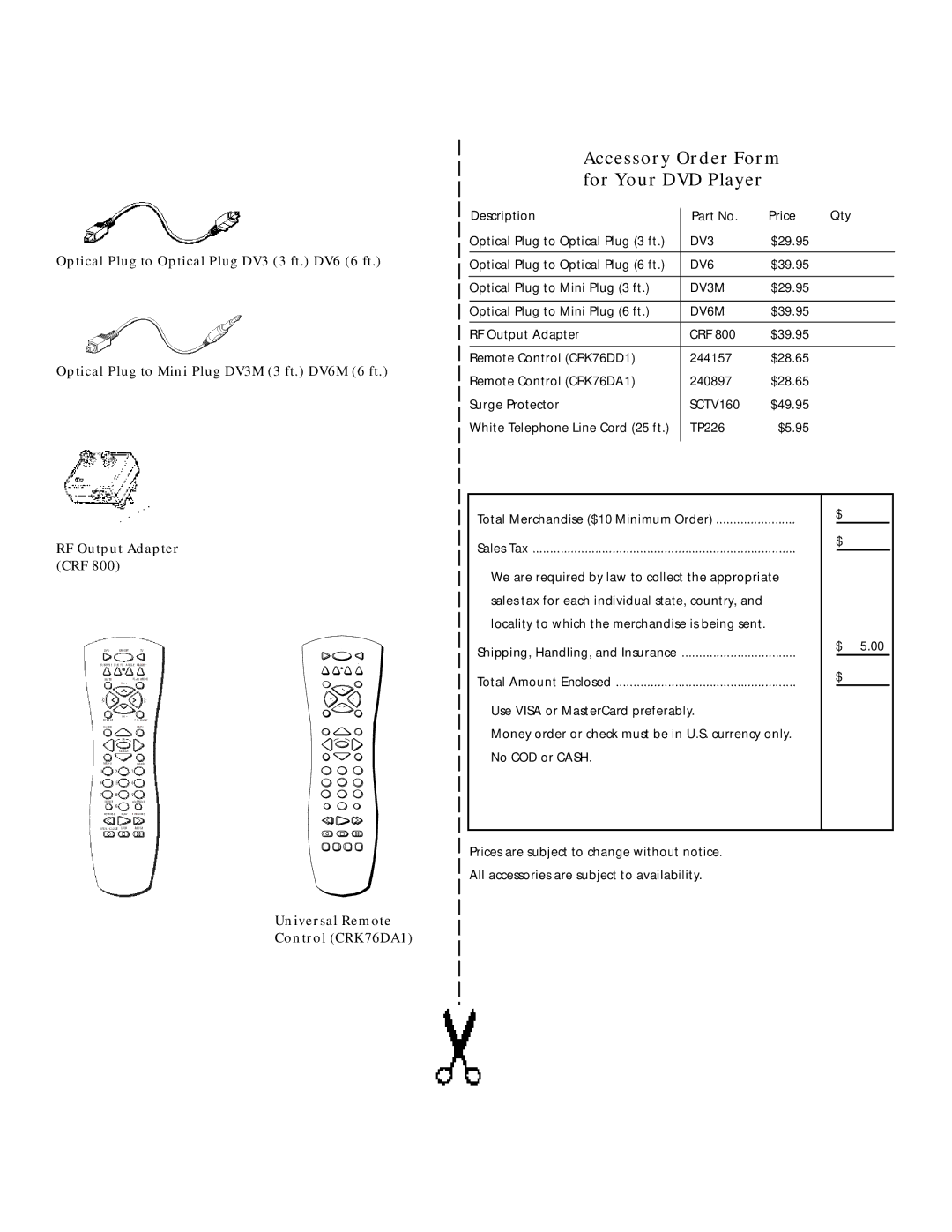 RCA RC5220P manual Accessory Order Form for Your DVD Player 