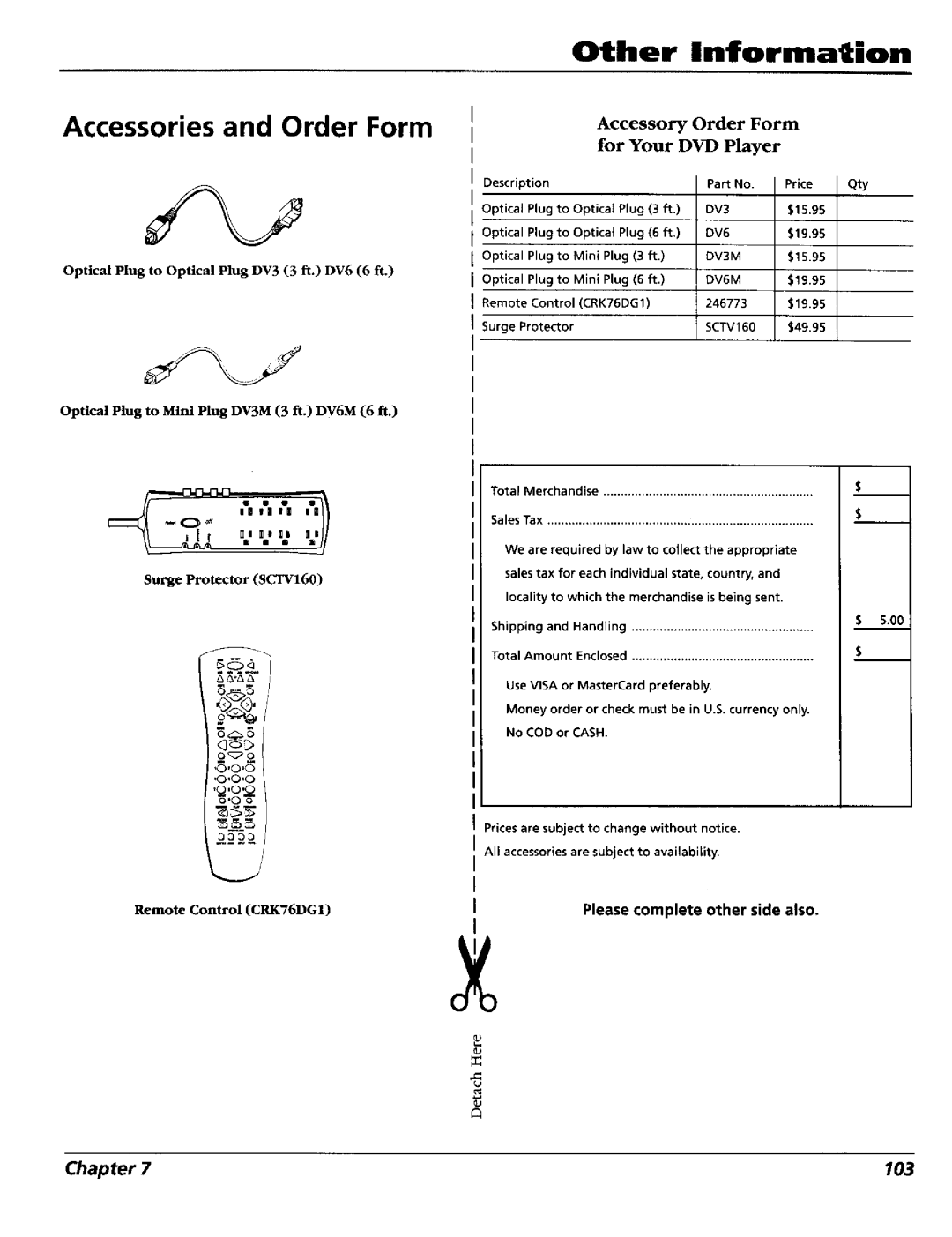 RCA RC5227P user manual Other Information Accessories and Order Form, Please complete other side also 