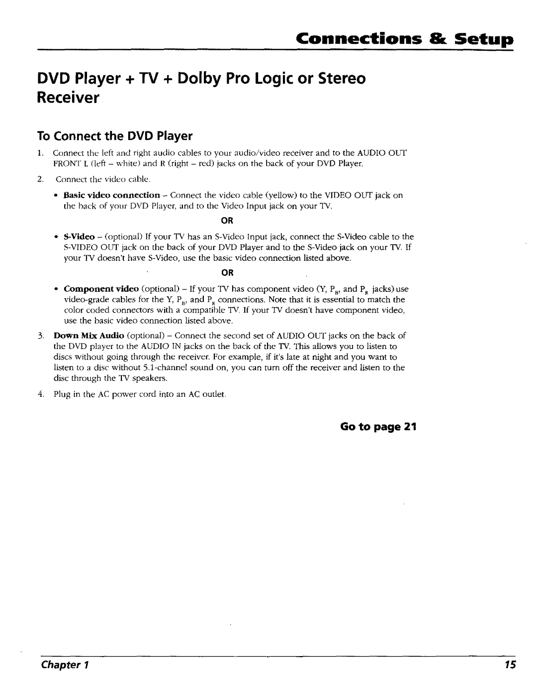 RCA RC5227P user manual To Connect the DVD Player, Go to Chapter 