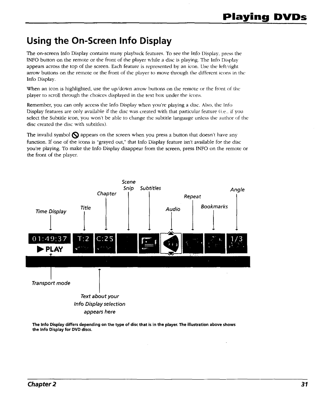 RCA RC5227P user manual Playing DVDs Using the On-Screen Info Display 