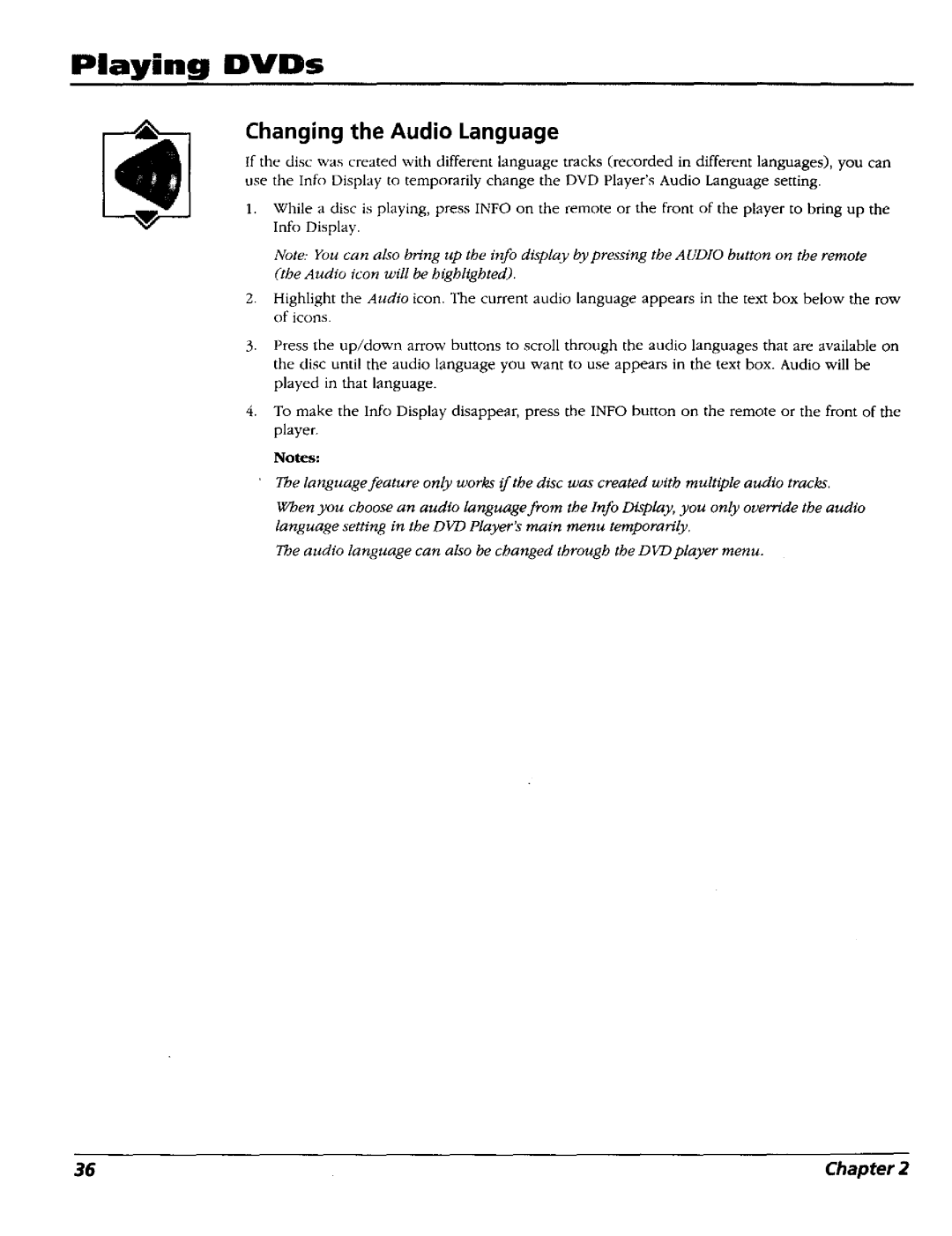 RCA RC5227P user manual Changing the Audio Language 