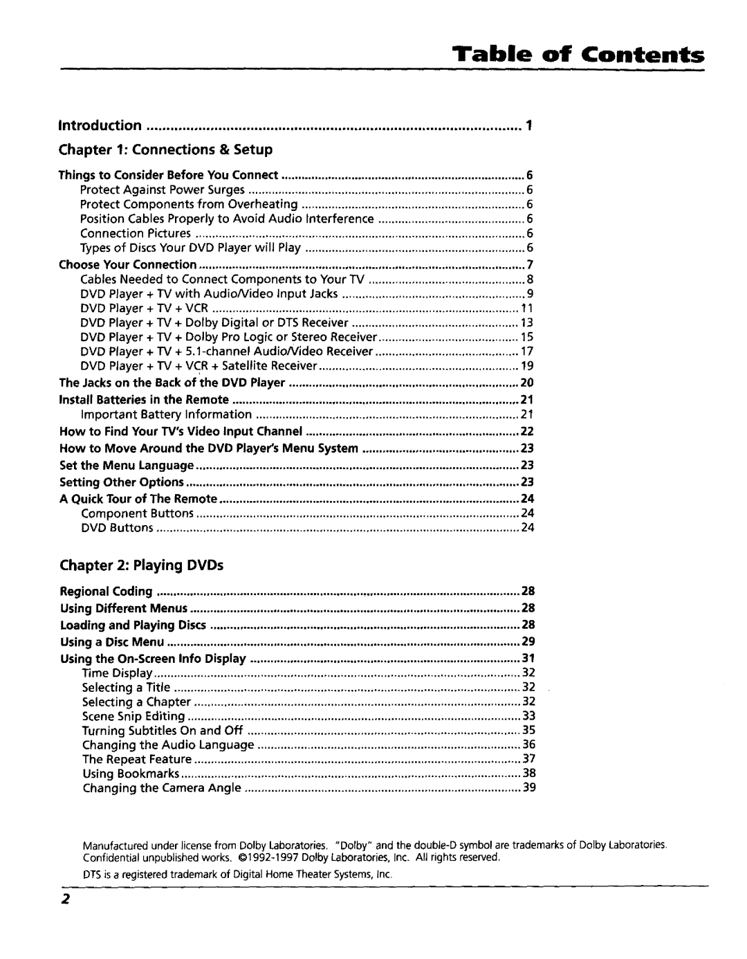 RCA RC5227P user manual Table of Contents 