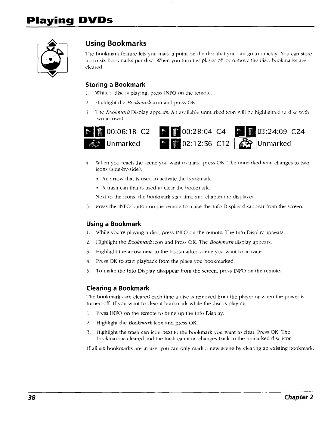 RCA RC5227P user manual Using Bookmarks, Using a Bookmark, Clearing a Bookmark, Storing a Bookmark 