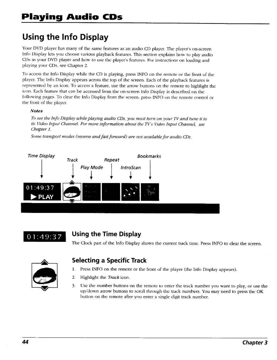 RCA RC5227P user manual Playing Audio CDs Using the Info Display 