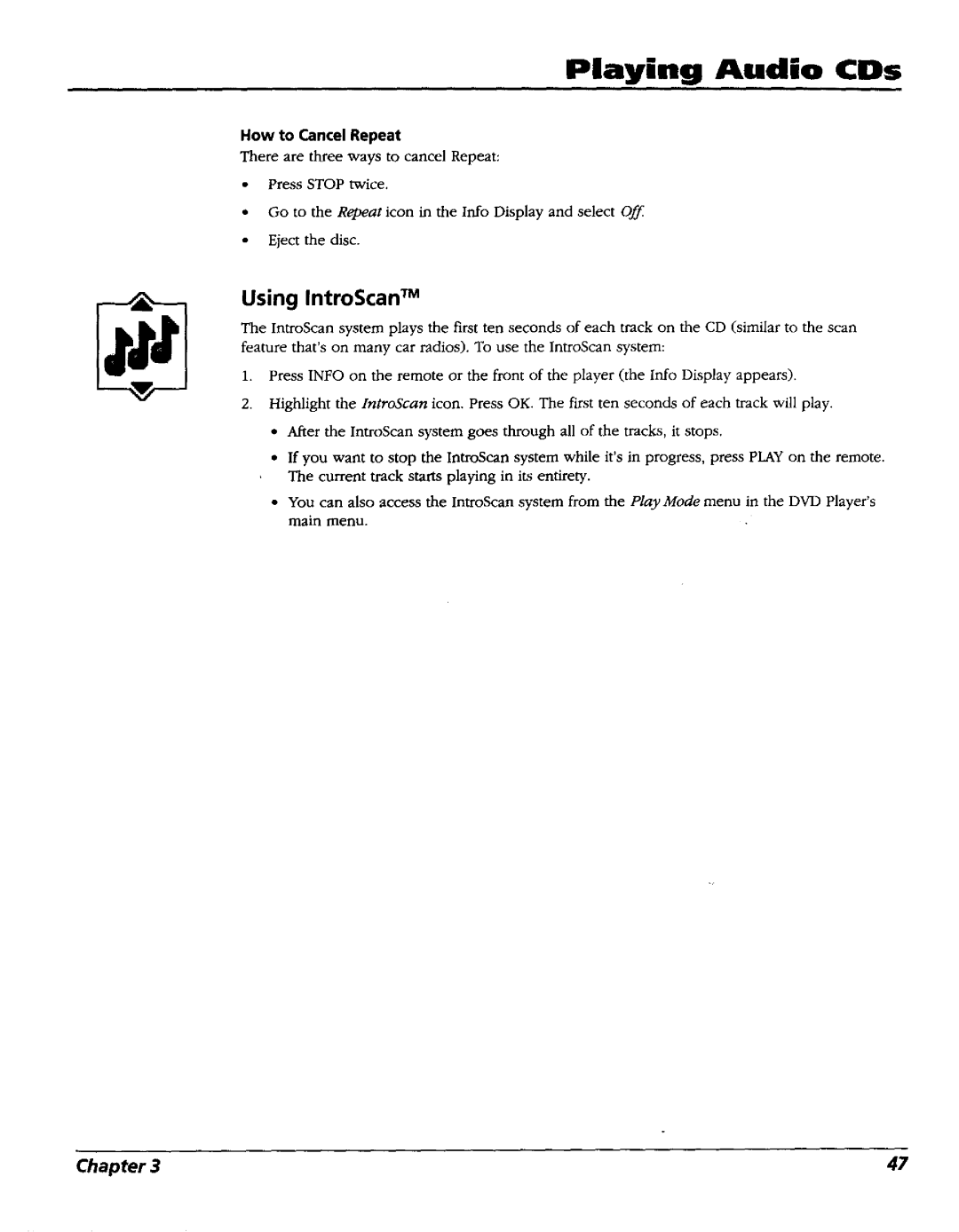 RCA RC5227P user manual Using IntroScan TM, How to Cancel Repeat 