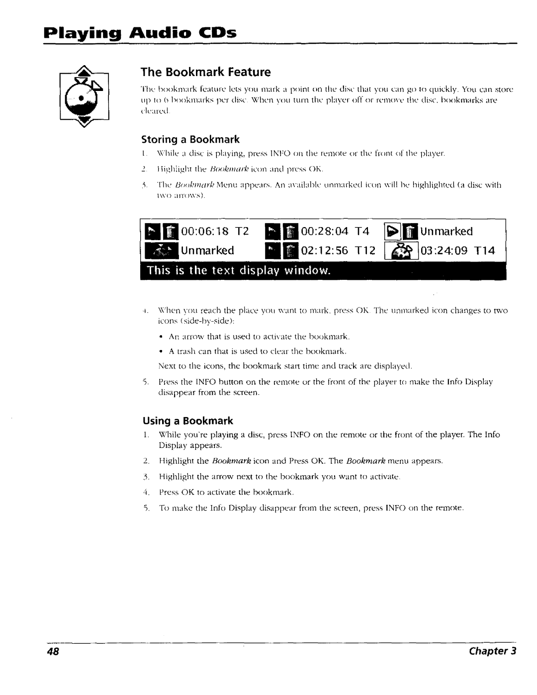 RCA RC5227P user manual 000618 T2 Unmarked, Storing a Bookmark 