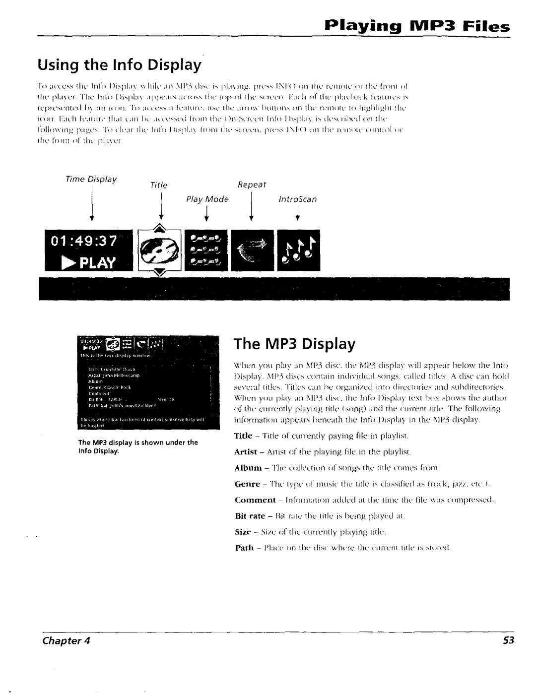 RCA RC5227P user manual Playing MP3 Files Using the Info Display, MP3 Display 