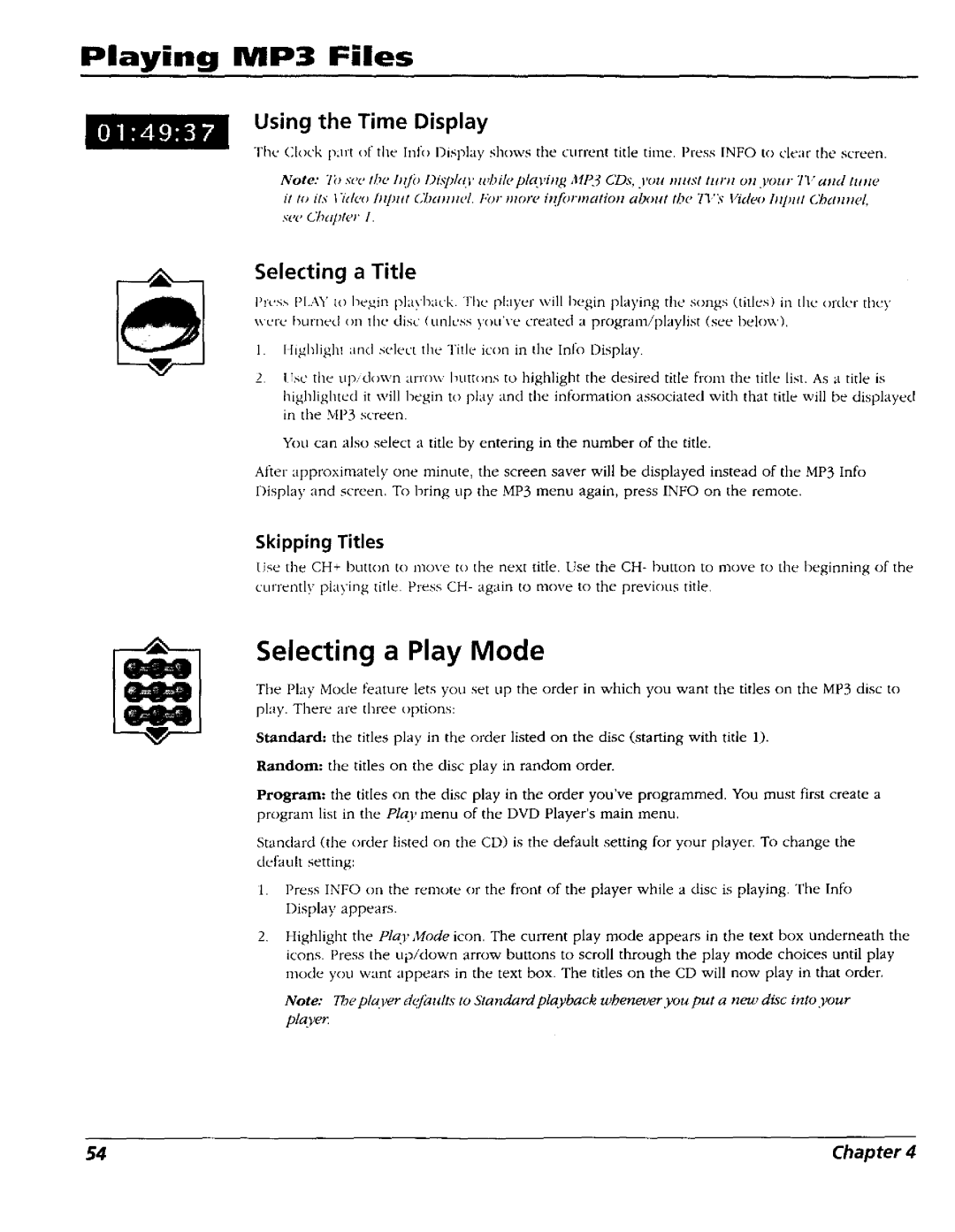 RCA RC5227P user manual Selecting a Play Mode, Selecting a Title, Skipping Titles 