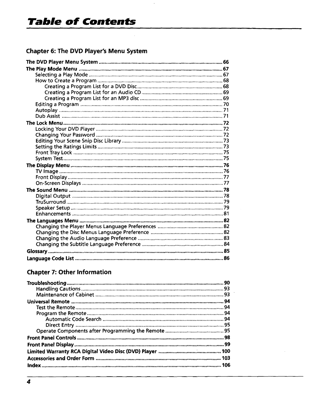 RCA RC5227P user manual Table of Contents 