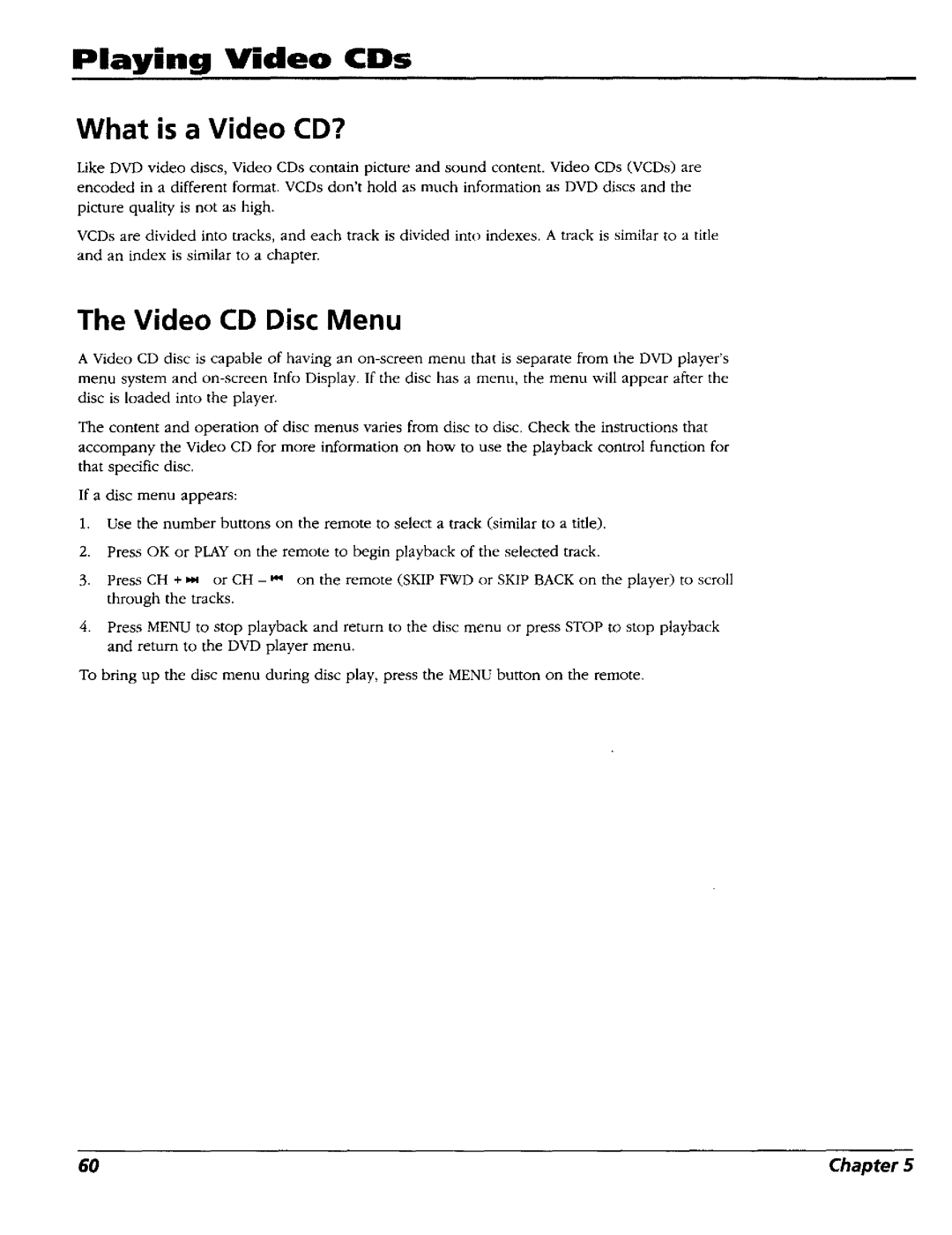 RCA RC5227P user manual Playing Video CDs, What is a Video CD?, Video CD Disc Menu 