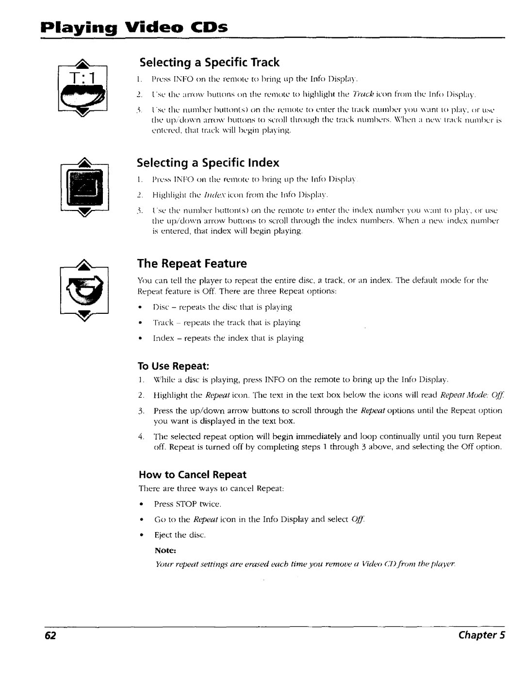 RCA RC5227P user manual Playing Video CDs, 1o Use Repeat, How to Cancel Repeat 