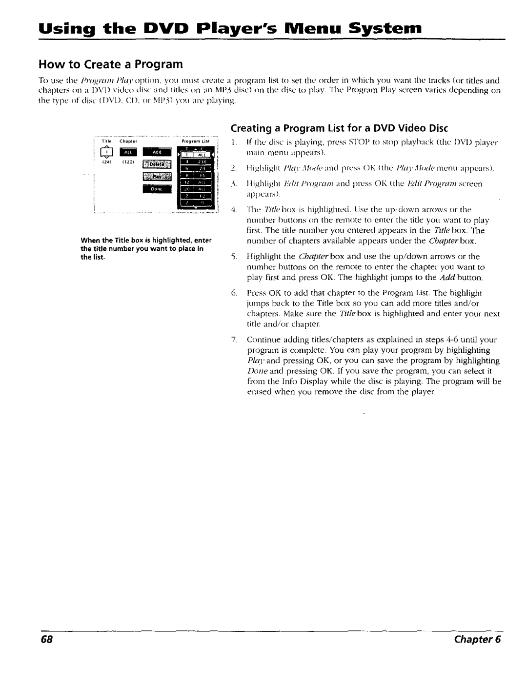 RCA RC5227P user manual How to Create a Program, Creating a Program List for a DVD Video Disc 