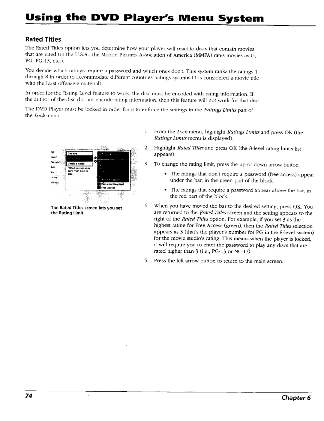 RCA RC5227P user manual Rated Titles selection 