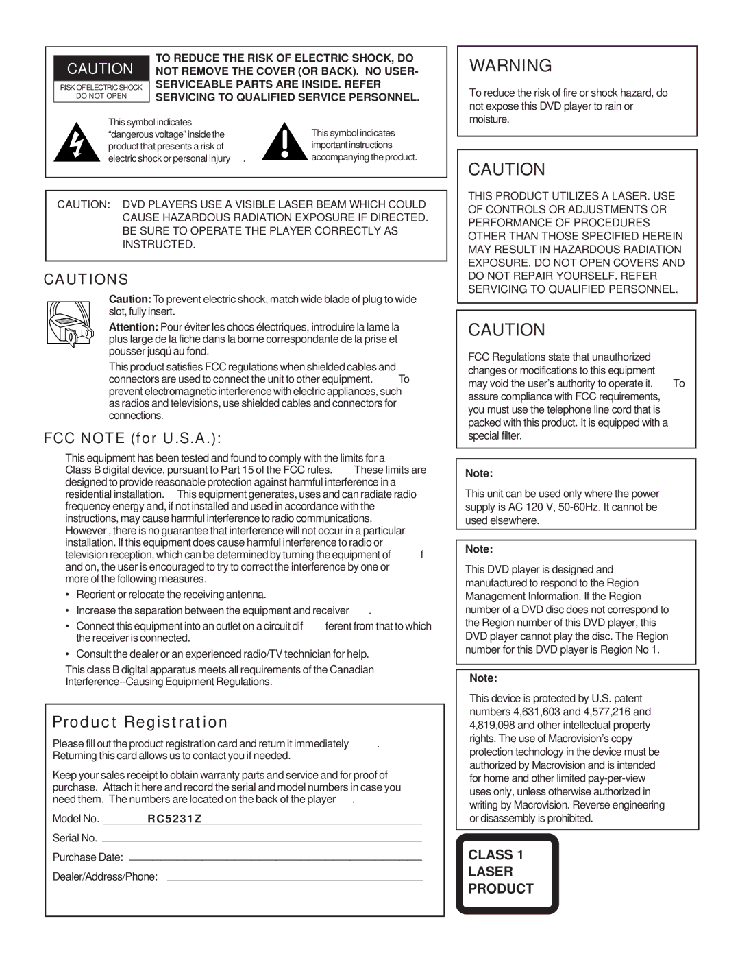 RCA RC5231Z user manual Product Registration 