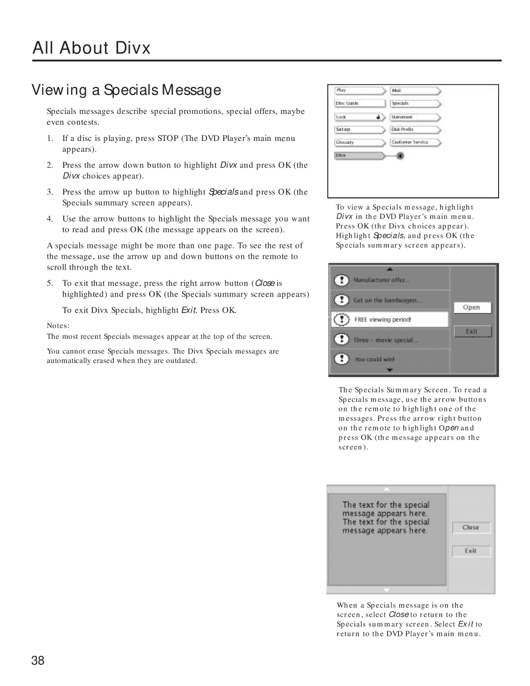 RCA RC5231Z user manual Viewing a Specials Message 