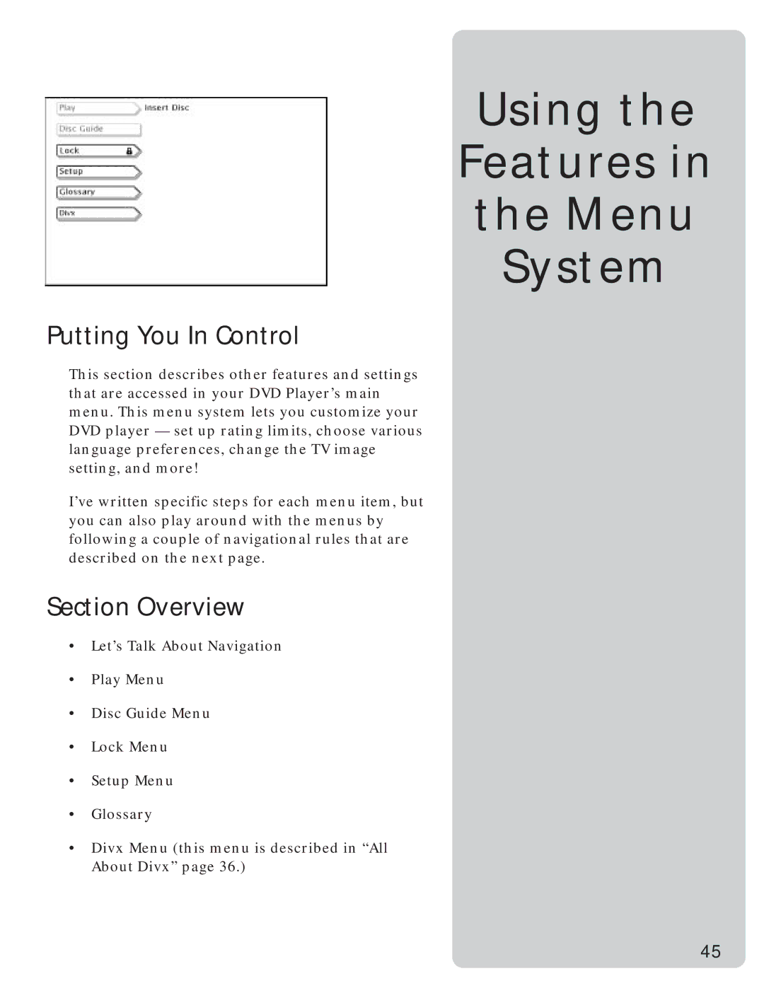 RCA RC5231Z user manual Using Features Menu System, Putting You In Control 