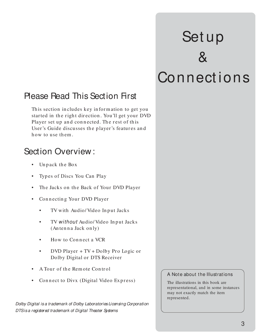 RCA RC5231Z user manual Please Read This Section First, Section Overview 