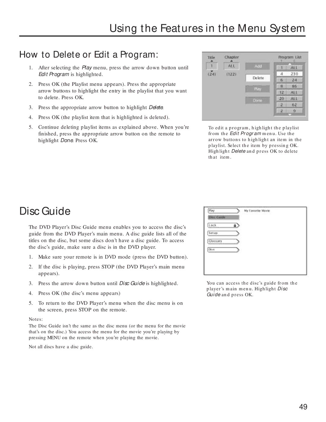 RCA RC5231Z user manual Disc Guide, How to Delete or Edit a Program 