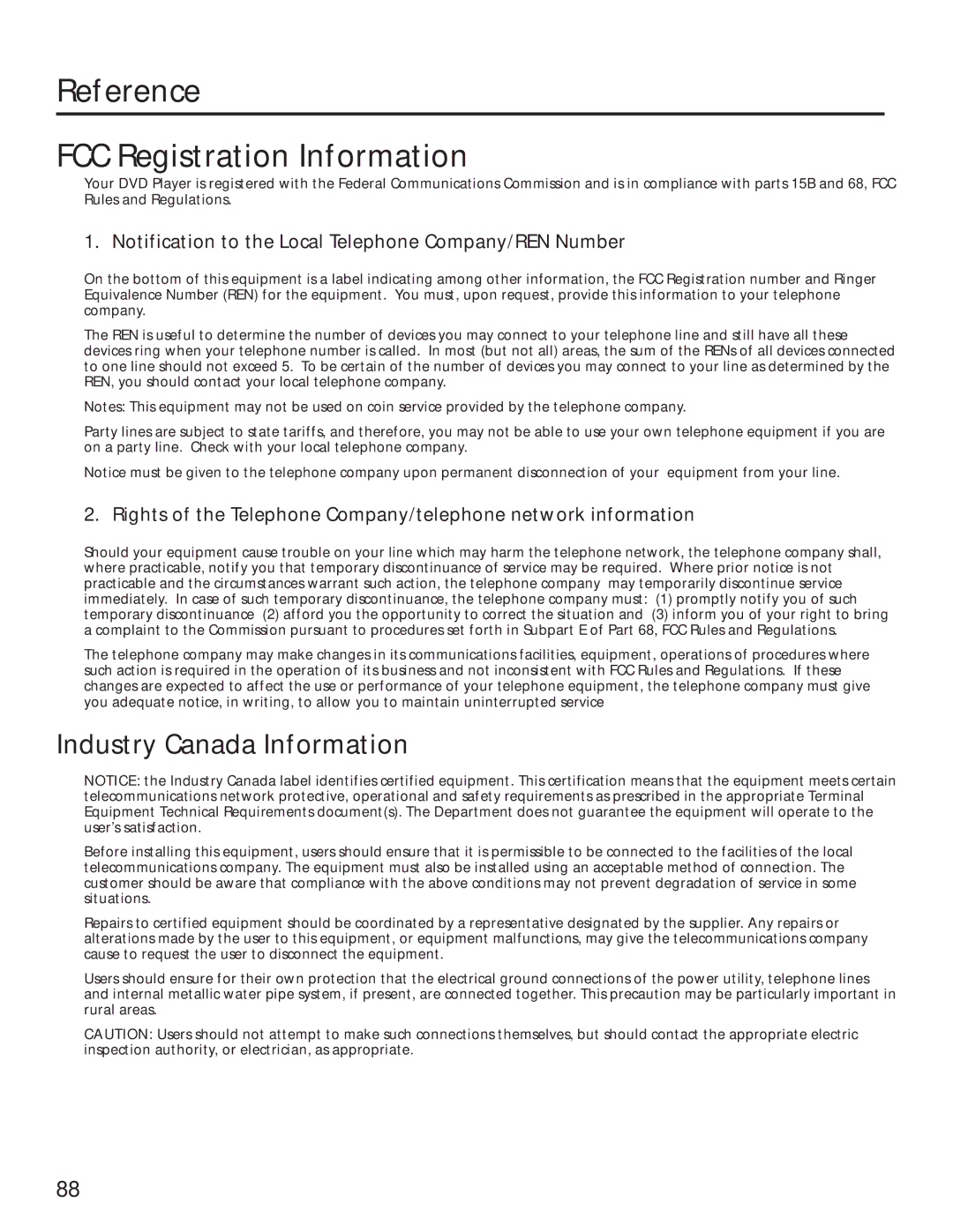 RCA RC5231Z user manual Reference FCC Registration Information, Industry Canada Information 