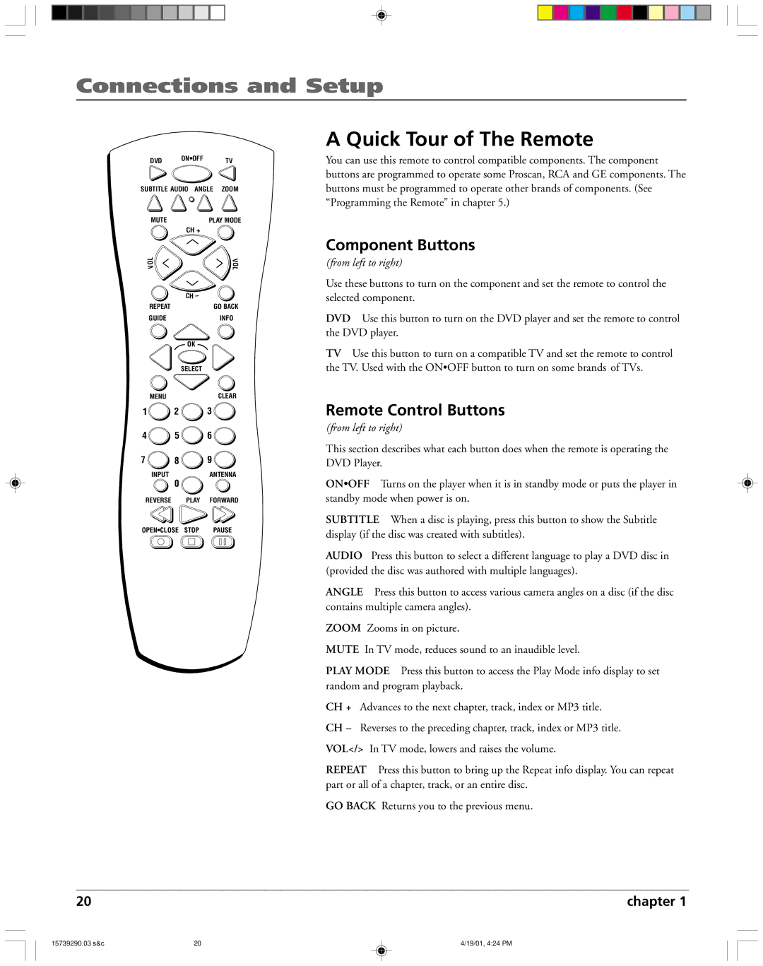 RCA RC5240P user manual Quick Tour of The Remote, Component Buttons, Remote Control Buttons 