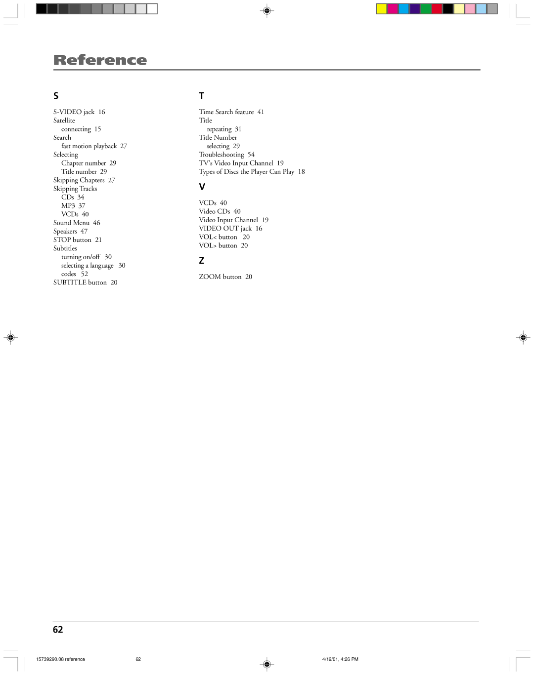 RCA RC5240P user manual Reference 