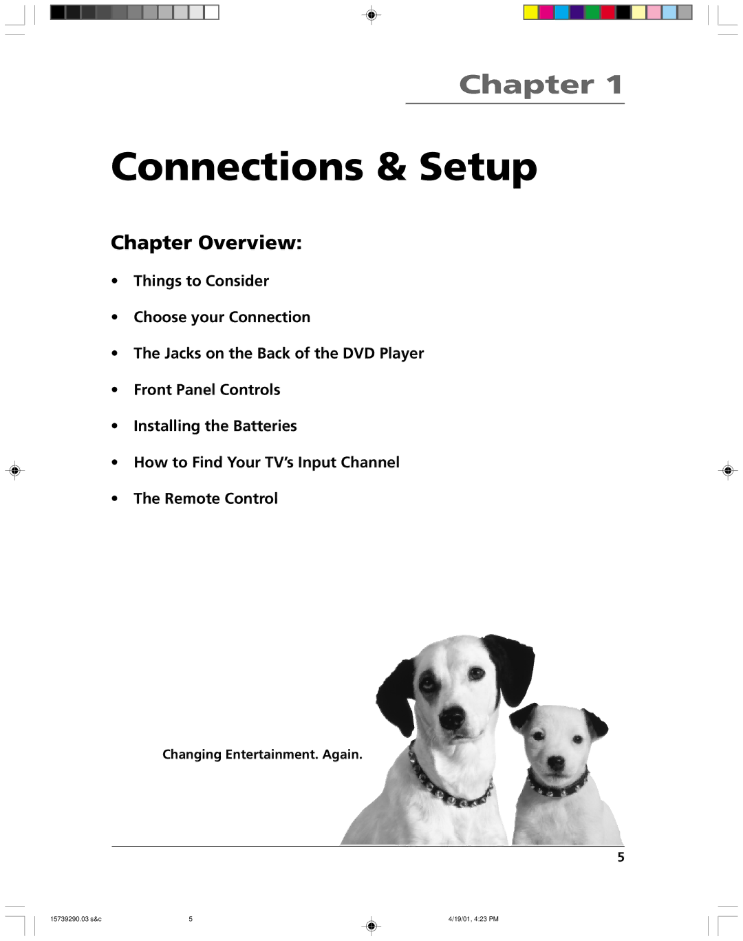 RCA RC5240P user manual Connections & Setup, Chapter Overview 