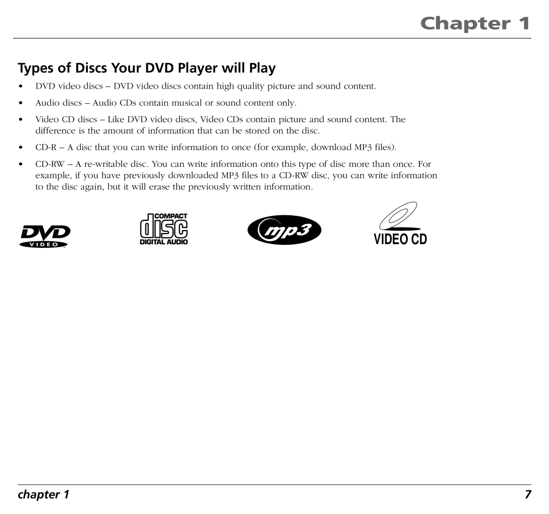 RCA RC5400P user manual Types of Discs Your DVD Player will Play 