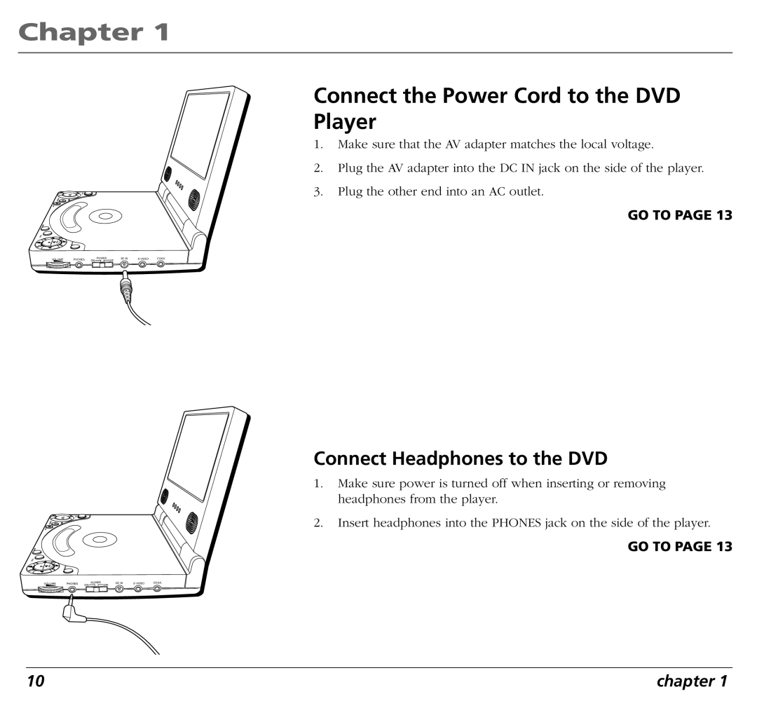 RCA RC5400P user manual Connect the Power Cord to the DVD Player, Connect Headphones to the DVD 