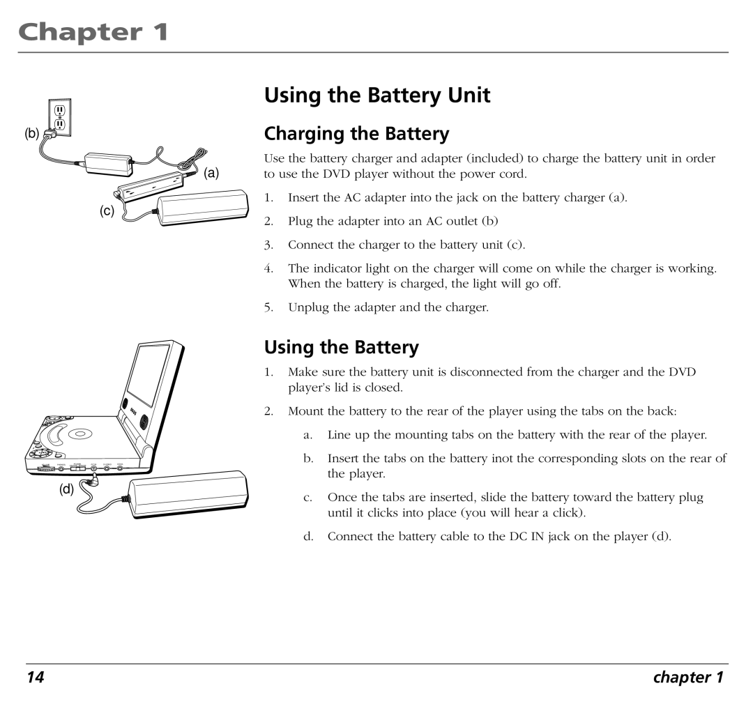 RCA RC5400P user manual Using the Battery Unit, Charging the Battery 