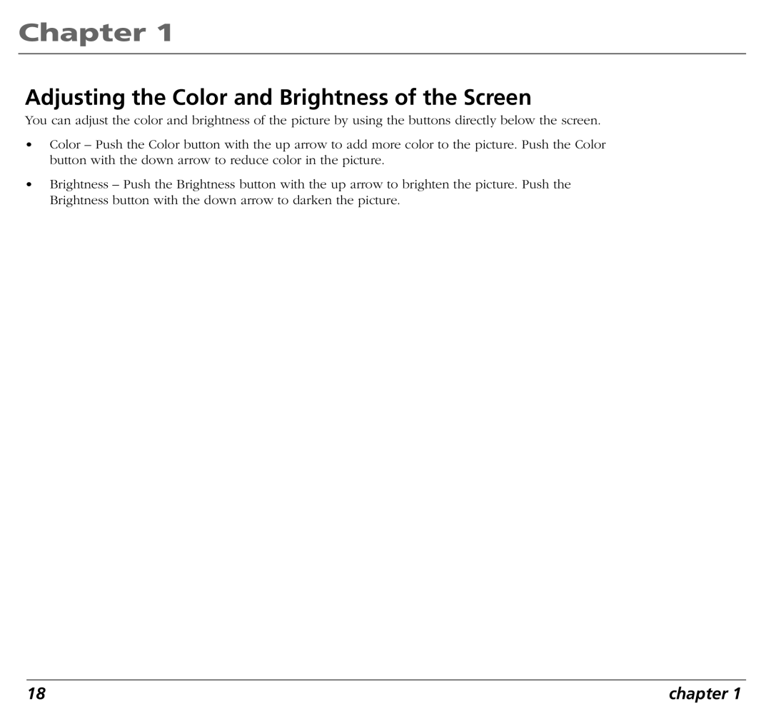 RCA RC5400P user manual Adjusting the Color and Brightness of the Screen 