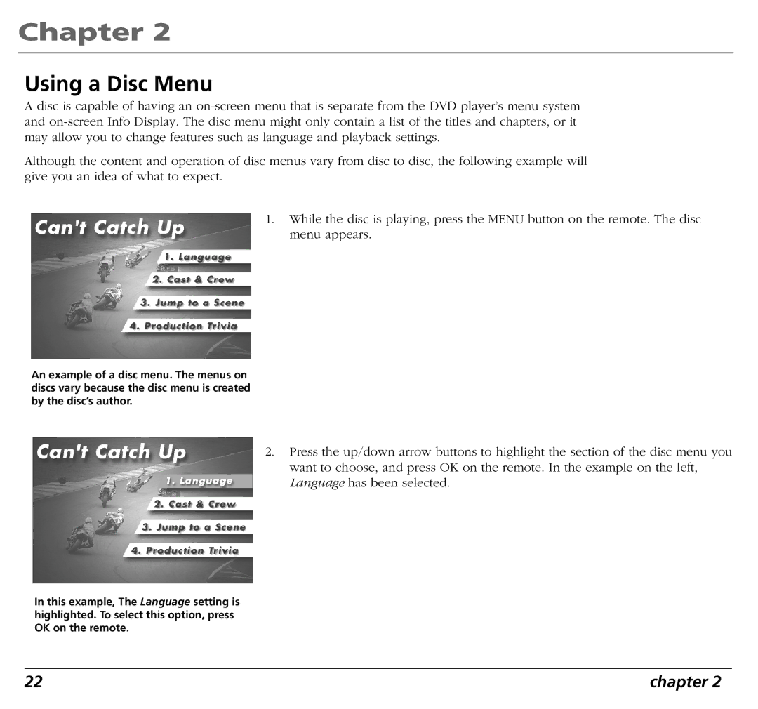 RCA RC5400P user manual Using a Disc Menu 