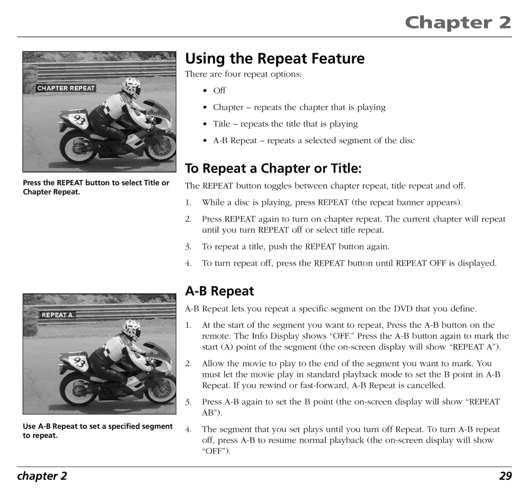 RCA RC5400P user manual Using the Repeat Feature, To Repeat a Chapter or Title 