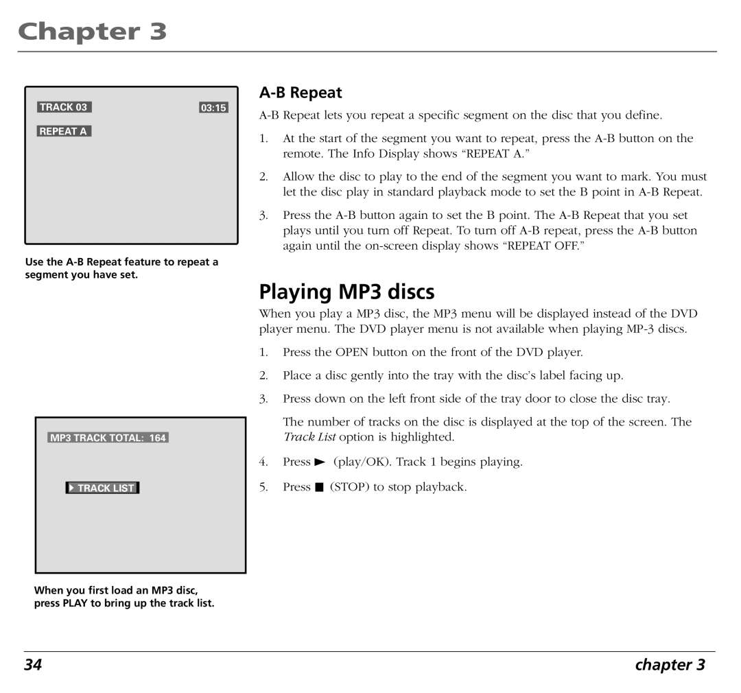 RCA RC5400P user manual Playing MP3 discs, Repeat 