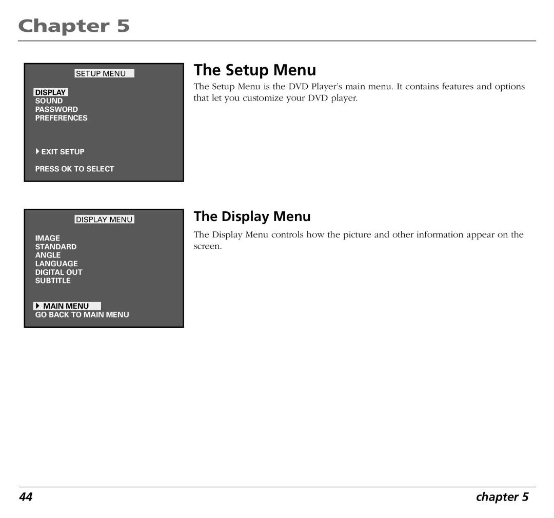 RCA RC5400P user manual Setup Menu 