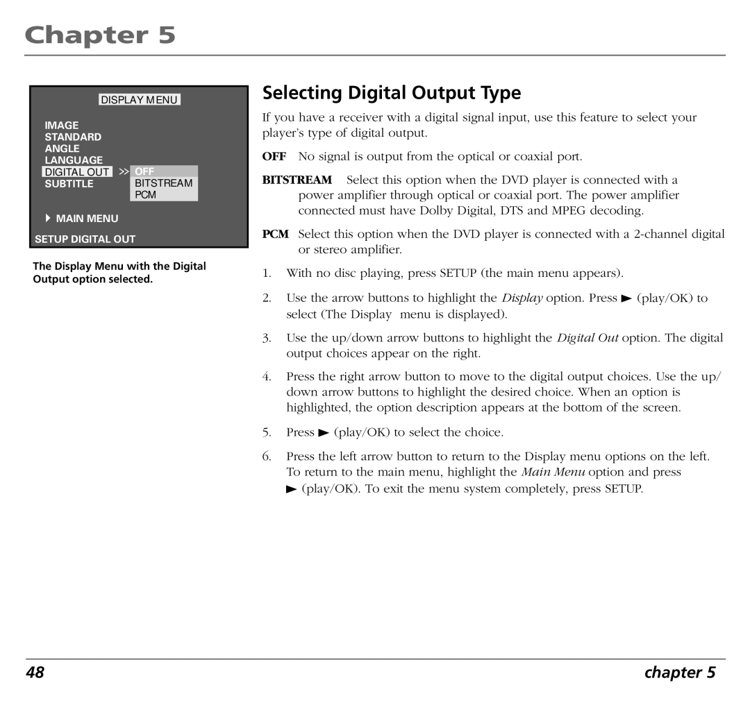 RCA RC5400P user manual Selecting Digital Output Type 