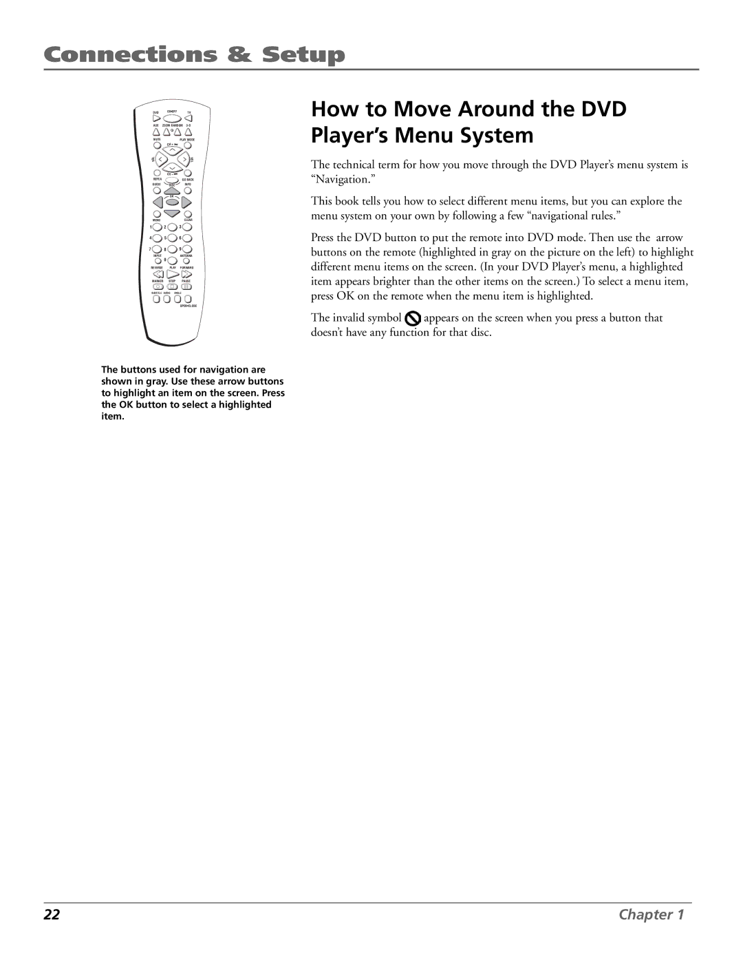 RCA RC5920P manual How to Move Around the DVD Player’s Menu System 