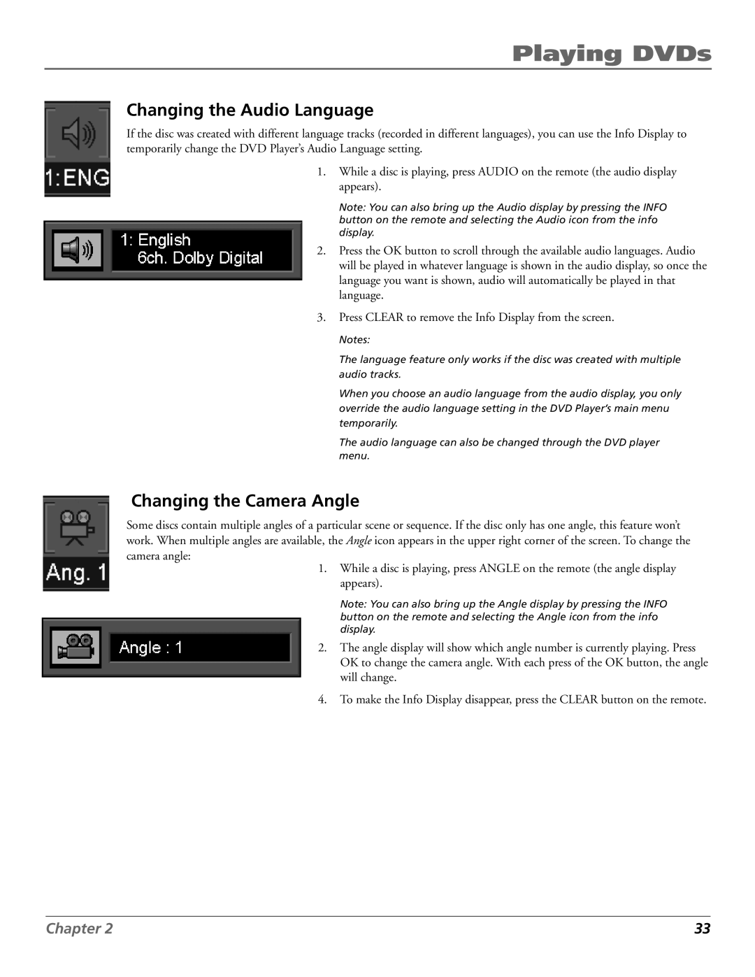 RCA RC5920P manual Changing the Audio Language, Changing the Camera Angle 