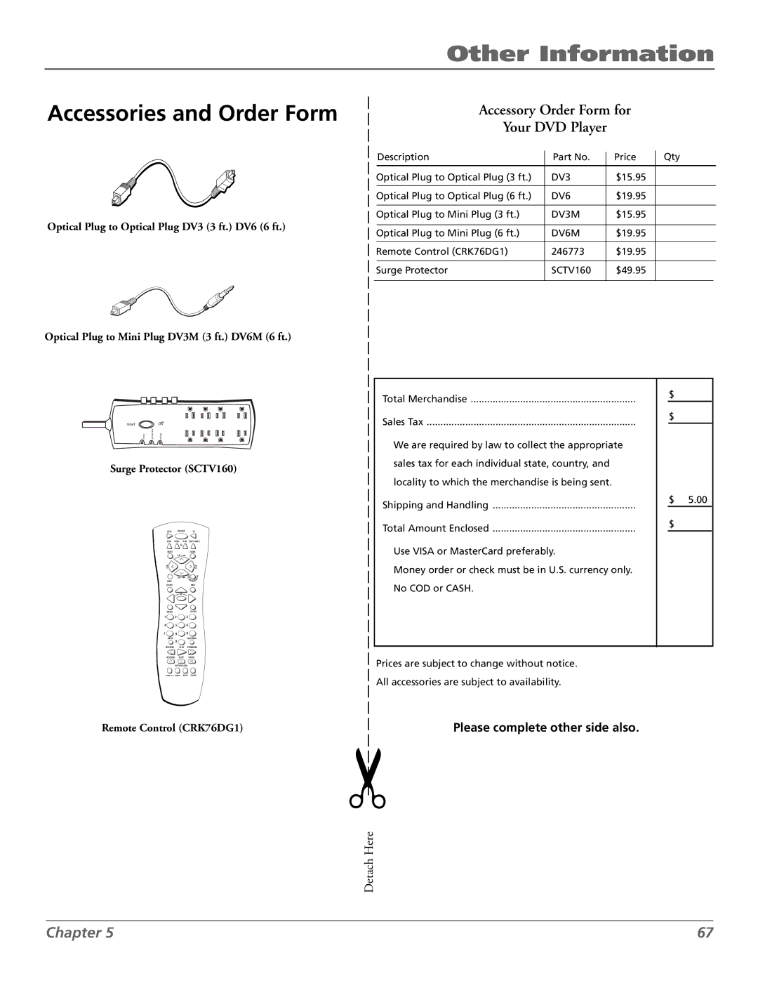 RCA RC5920P manual Accessories and Order Form, Please complete other side also 