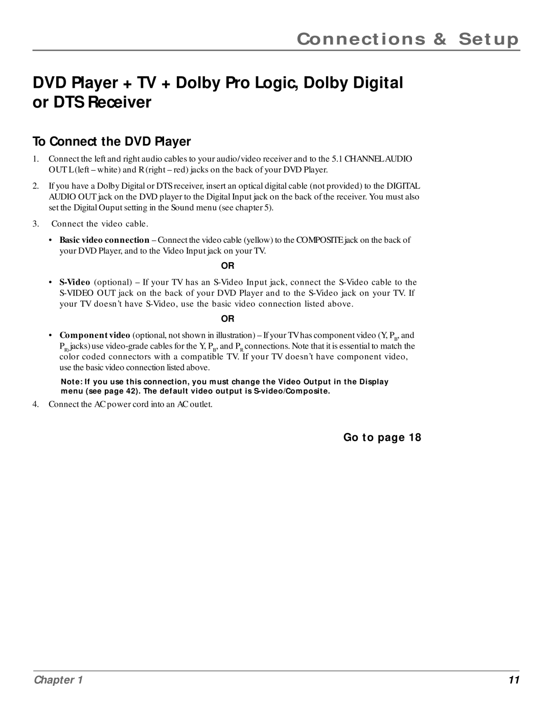 RCA RC6001P user manual To Connect the DVD Player 