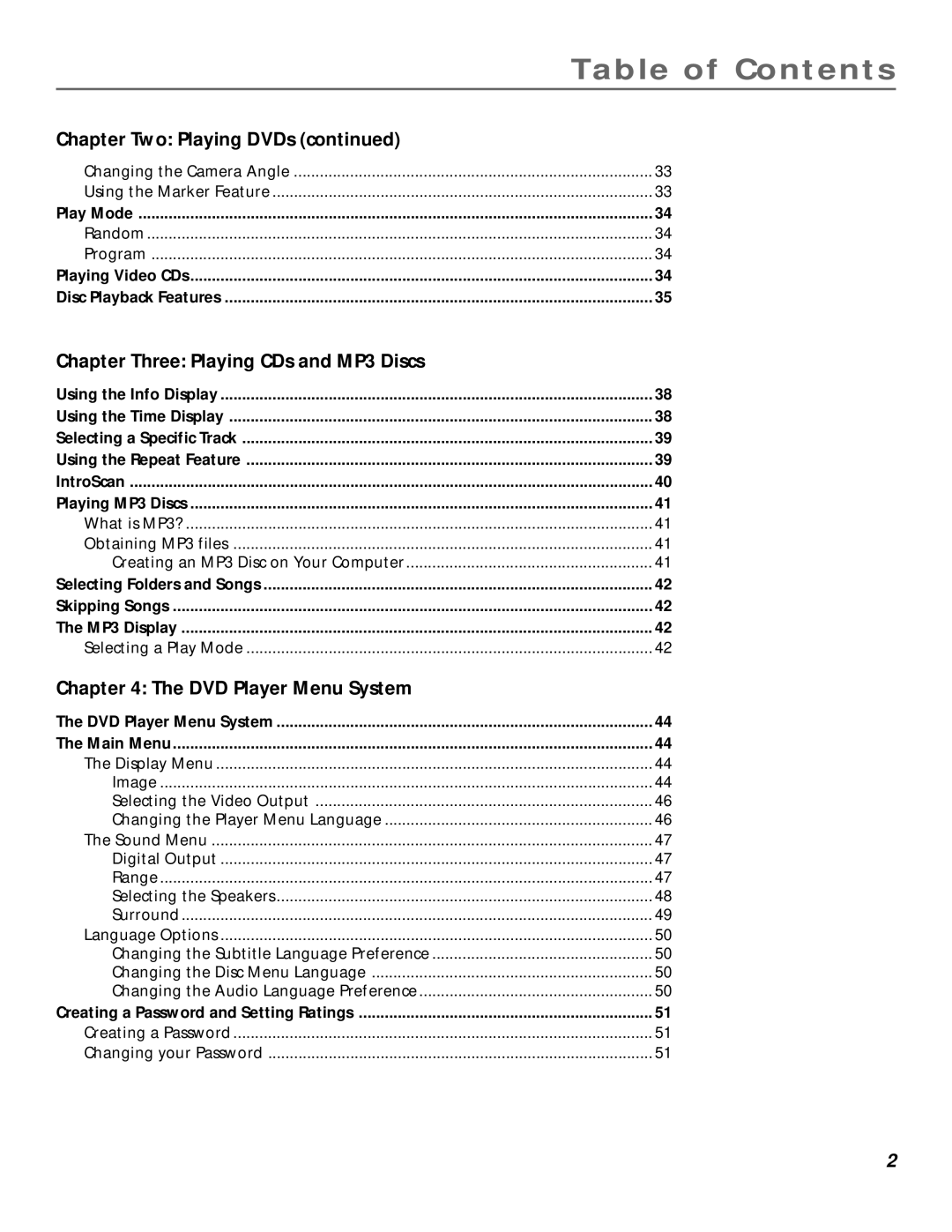 RCA RC6001P user manual Chapter Three Playing CDs and MP3 Discs, DVD Player Menu System 