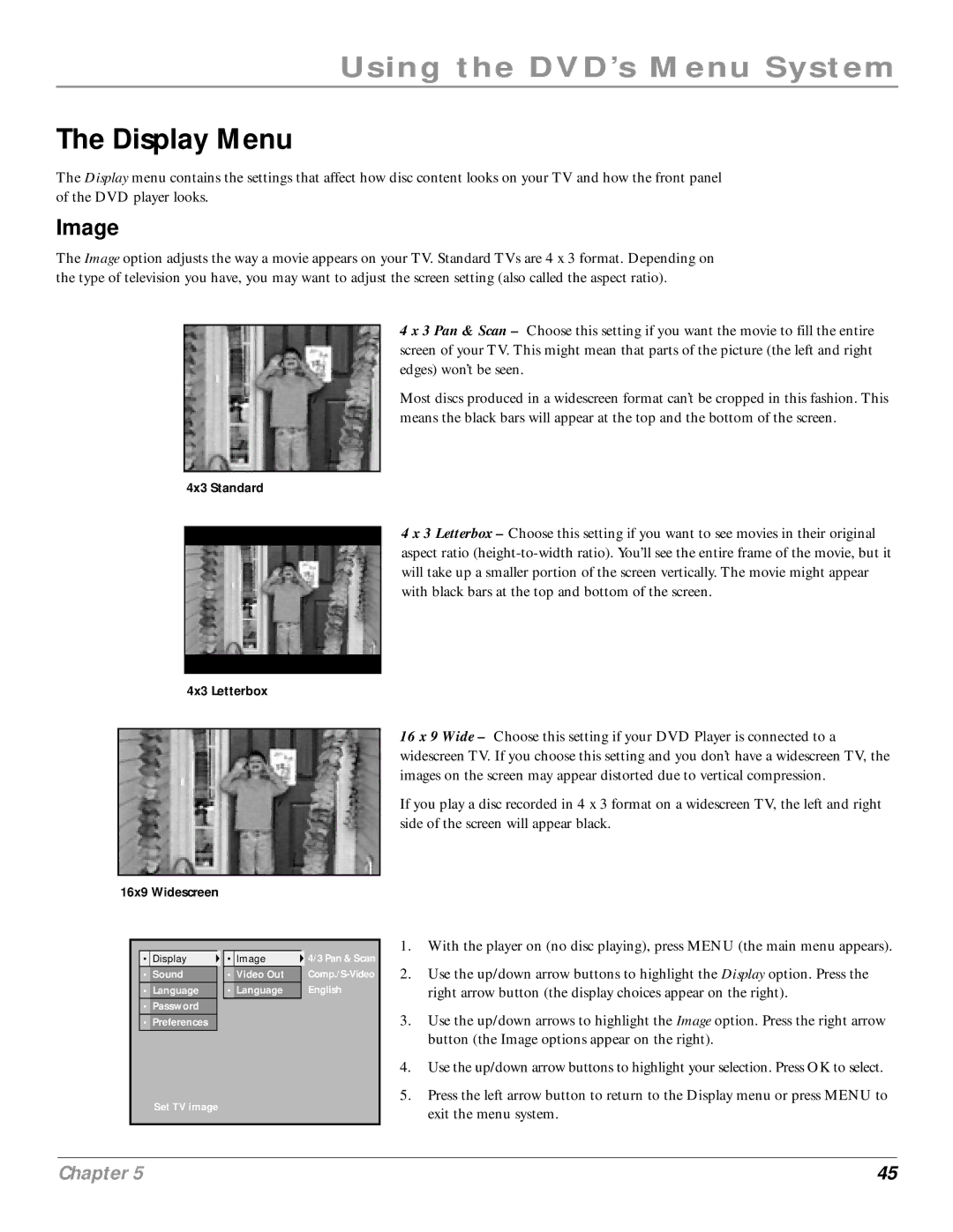 RCA RC6001P user manual Display Menu, Image 