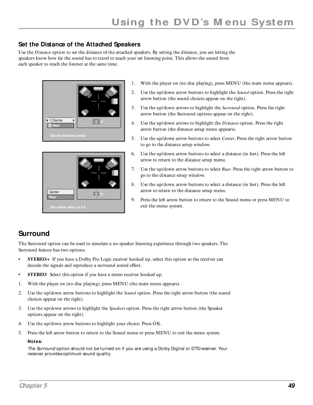 RCA RC6001P user manual Surround, Set the Distance of the Attached Speakers 