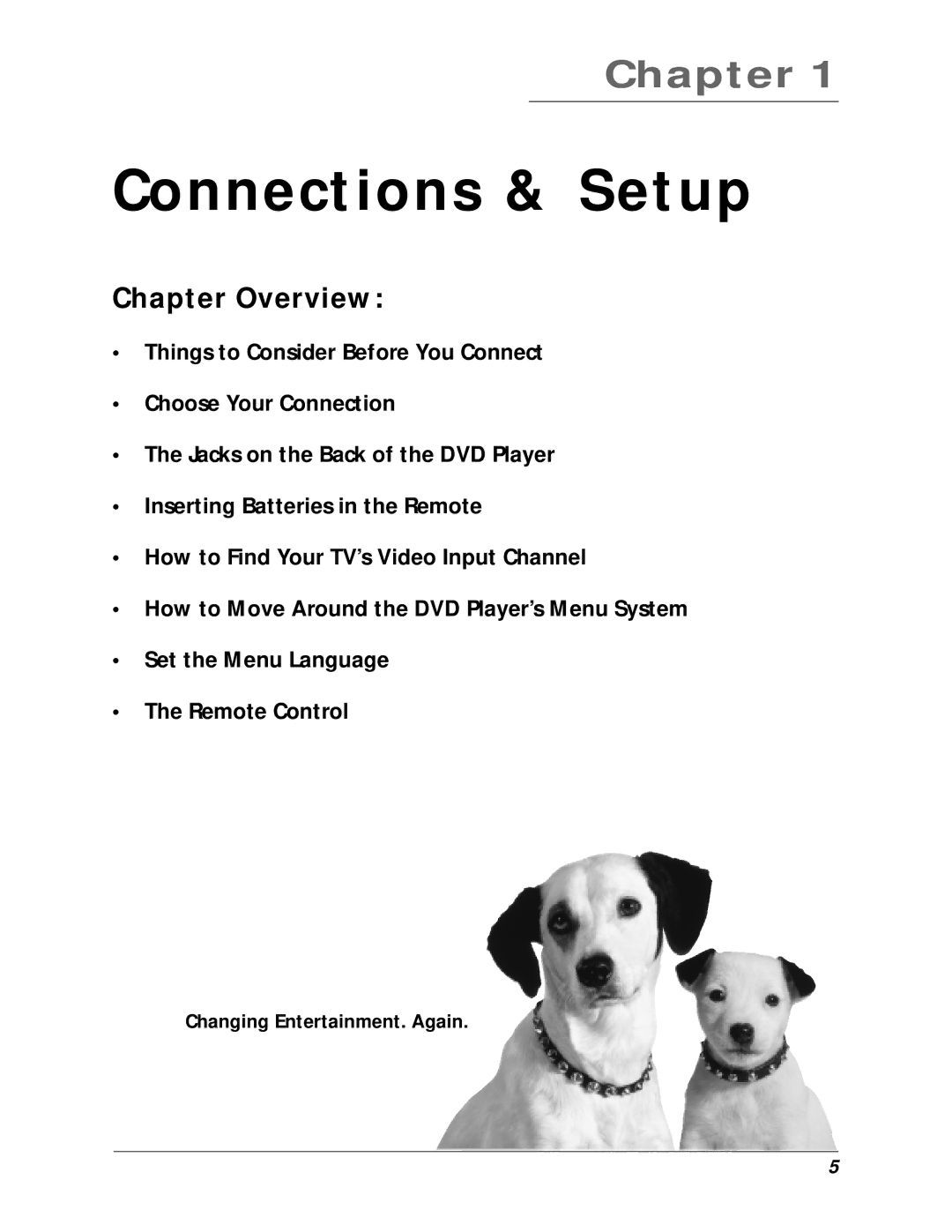 RCA RC6001P user manual Connections & Setup, Chapter Overview 