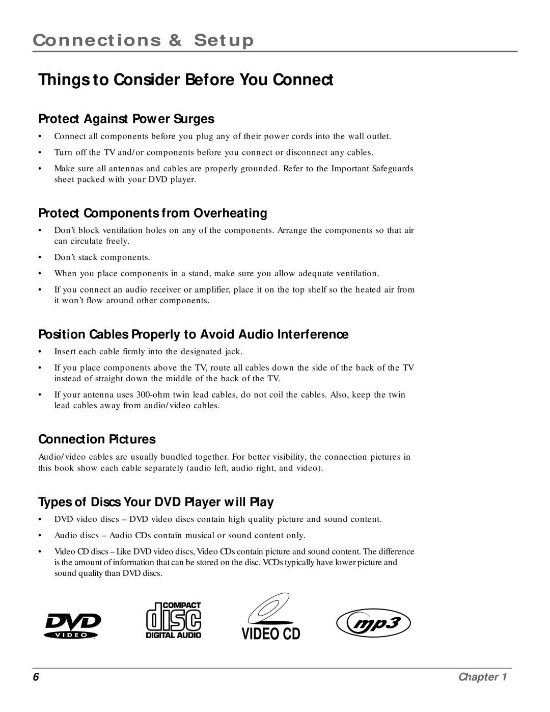 RCA RC6001P user manual Connections & Setup, Things to Consider Before You Connect 