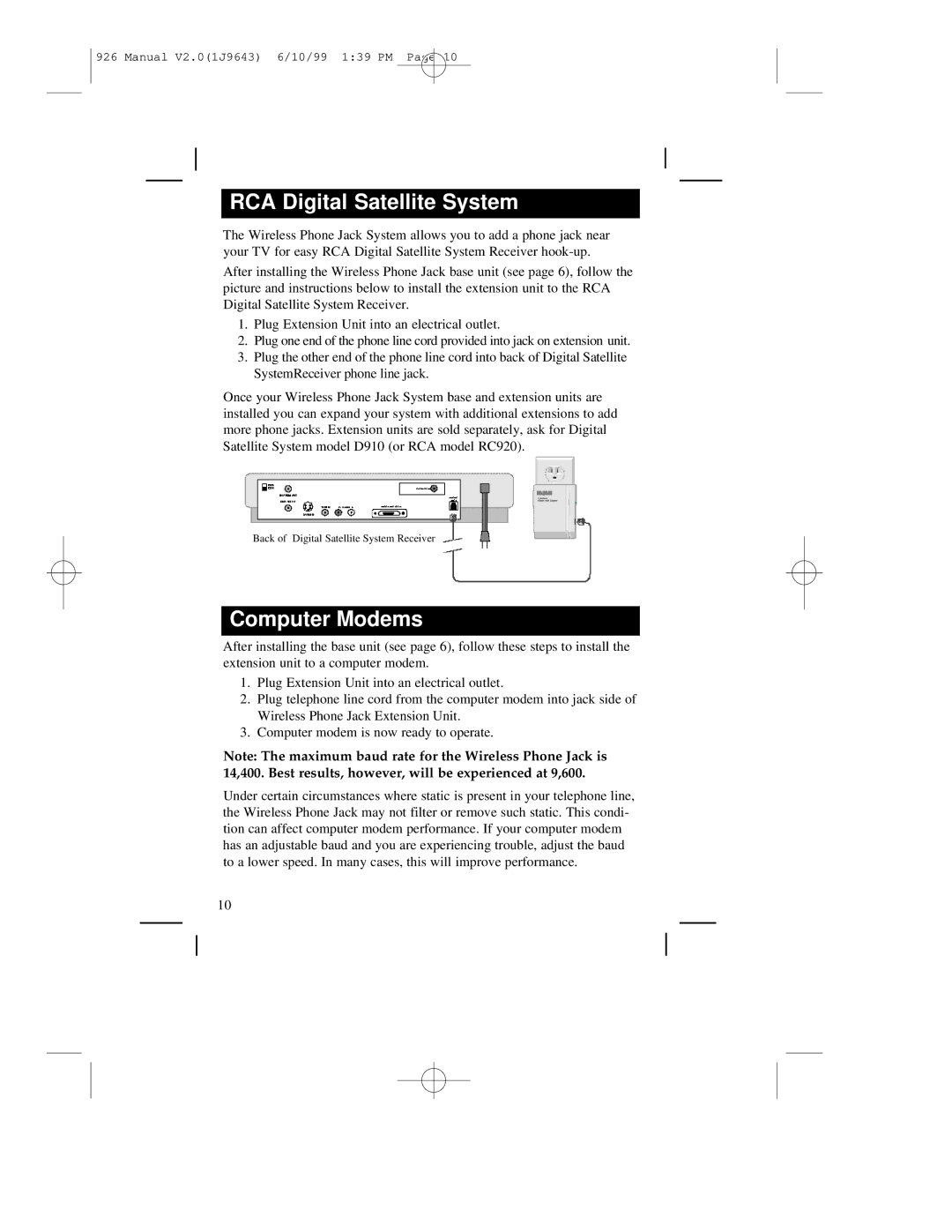 RCA RC926 warranty RCA Digital Satellite System, Computer Modems 