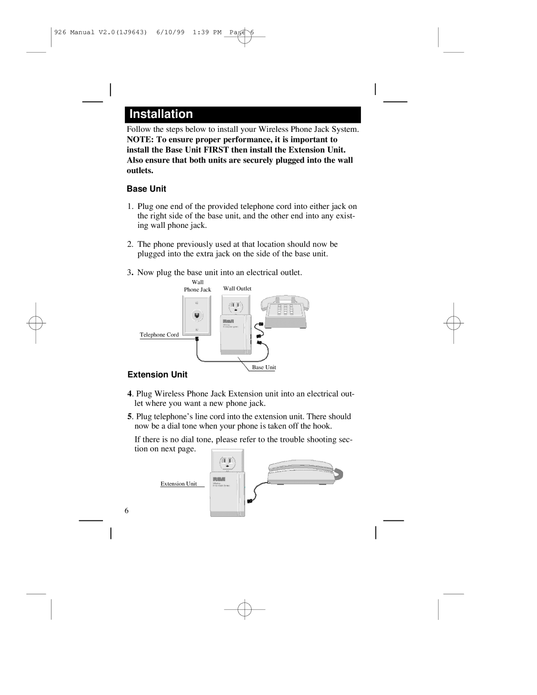 RCA RC926 warranty Installation 